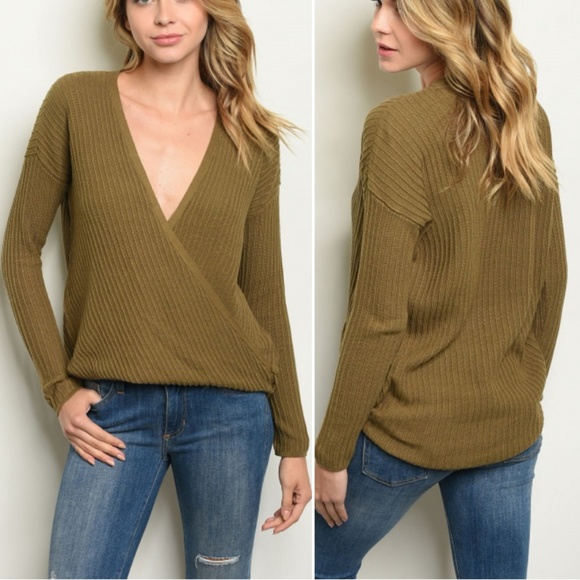 OLIVE KNIT RIBBED TOP - Picture 2 of 8